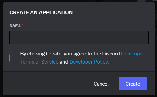 The Create an application dialog